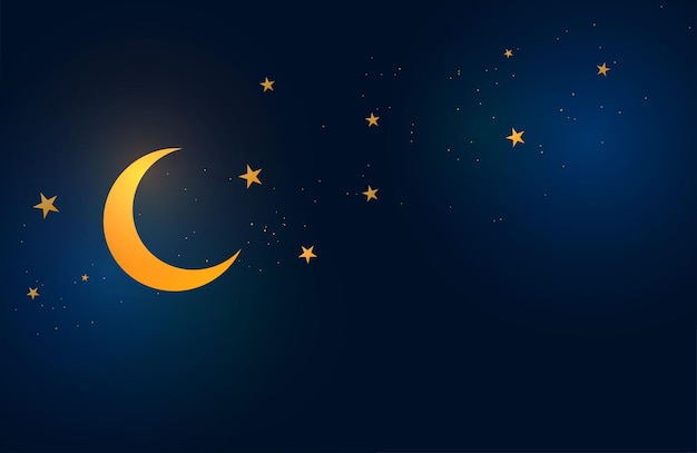 Free Vector mystical night sky background with half moon and stars