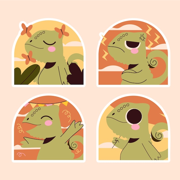 Naive chameleon stickers collection