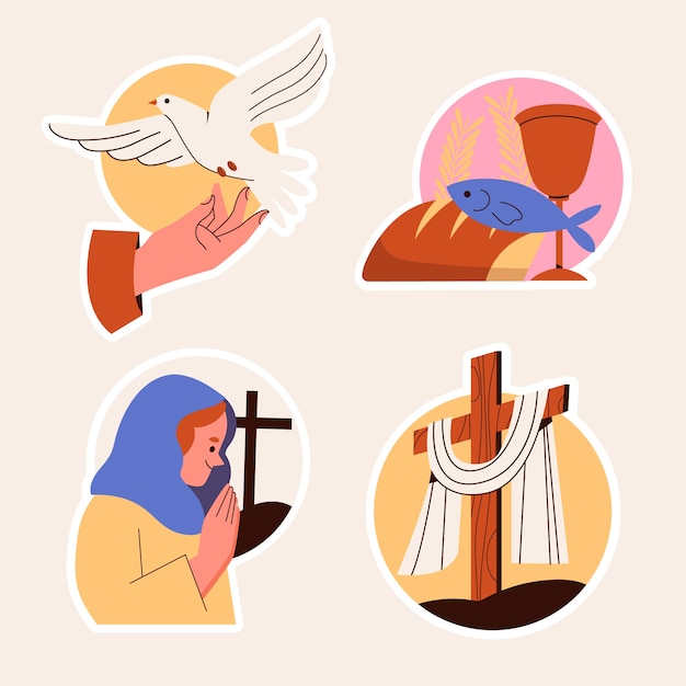 Free vector naive christian religion stickers