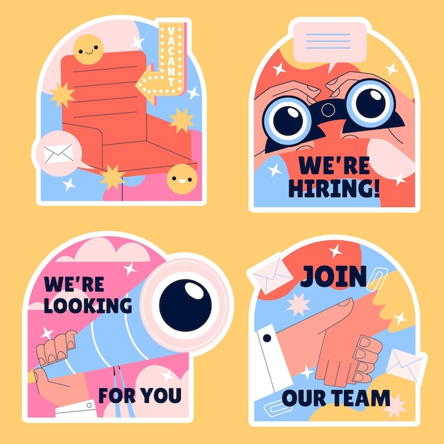 Free Vector naive hiring and join us stickers collection