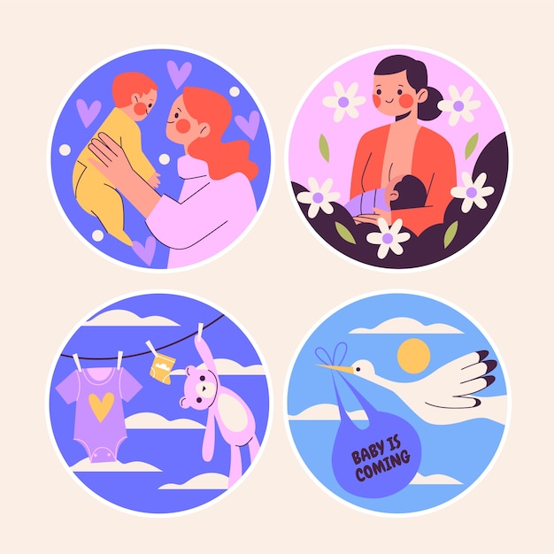 Free vector naive maternity stickers collection