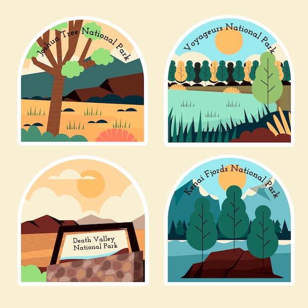 Free Vector naive national park stickers collection