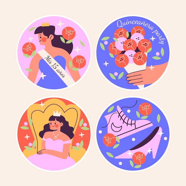 Free vector naive quinceanera stickers collection
