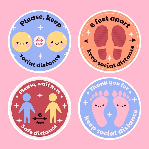 Free Vector naive social distancing sticker set