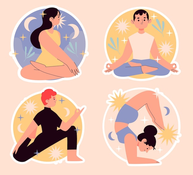 Free Vector naive yoga sticker set