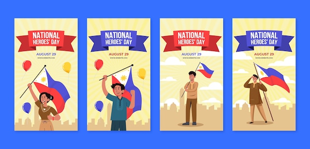 Free Vector national heroes day hand drawn flat ig stories set