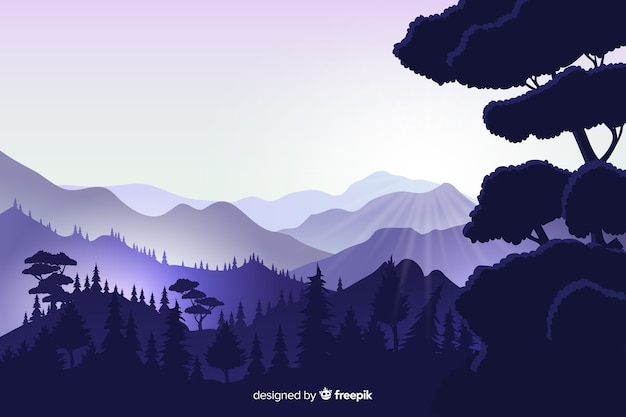 Free vector natural background with mountains landscape