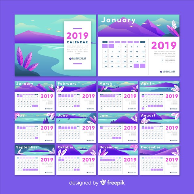 Nature 2019 calendar template