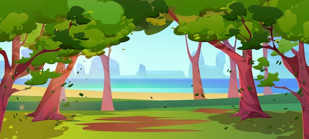 Free vector nature landscape with forest on river shore