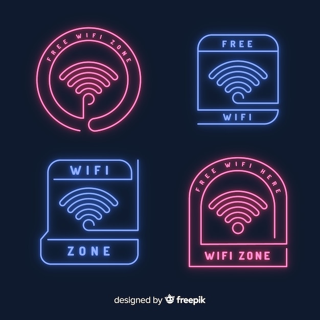 Free Vector neon free wifi sign collection