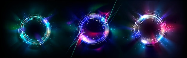 Free vector neon halo light circle ring glow with blue flare