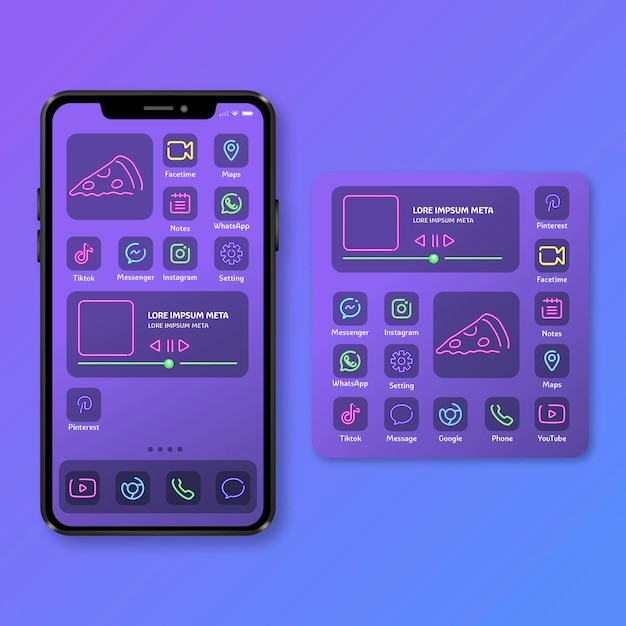 Free vector neon home screen theme for smartphone