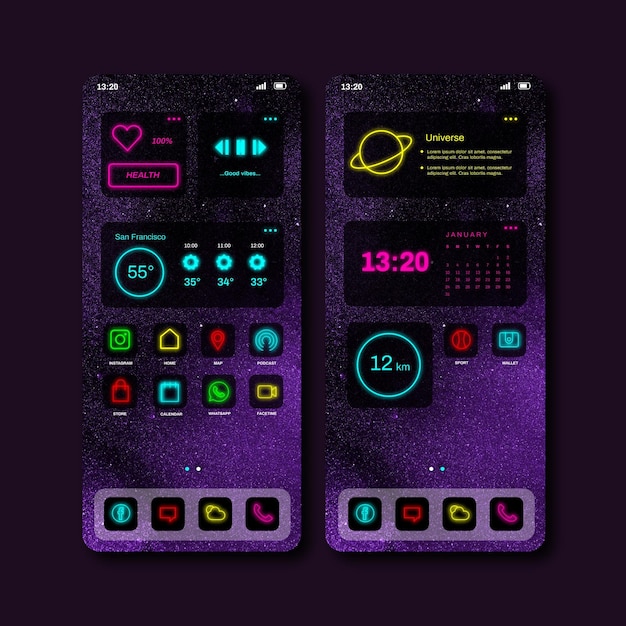 Free Vector neon home screen