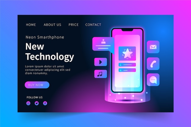 Neon landing page with mobile concept