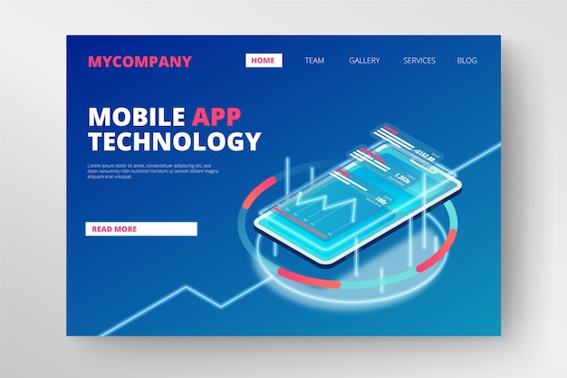 Neon landing page with smartphone template