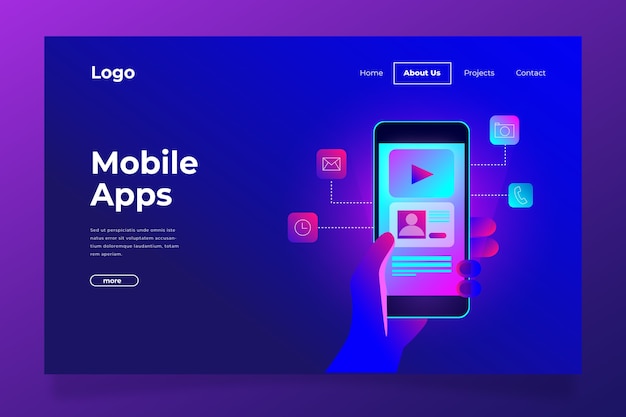 Neon landing page with smartphone template