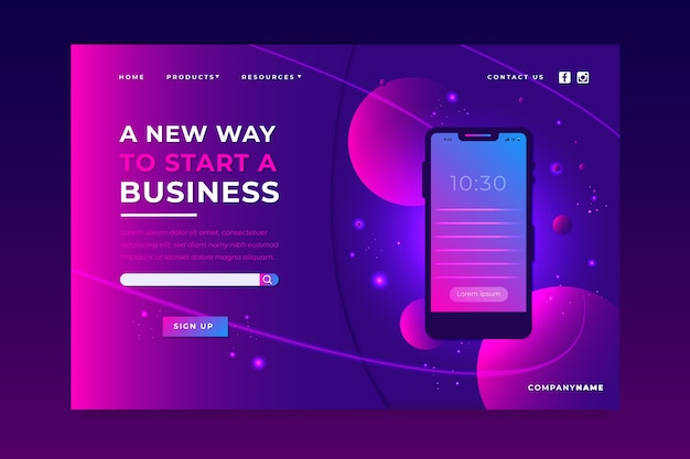 Free vector neon landing page with smartphone
