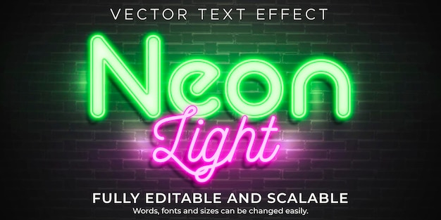 Neon light text effect, editable retro and glowing text style