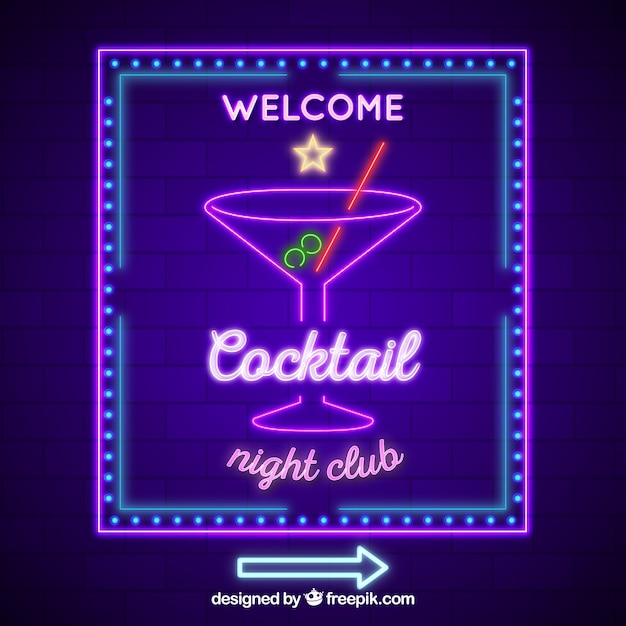 Free Vector neon sign with cocktail shape