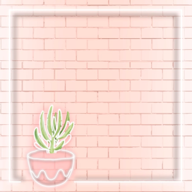 Free Vector neon square cactus frame social ads