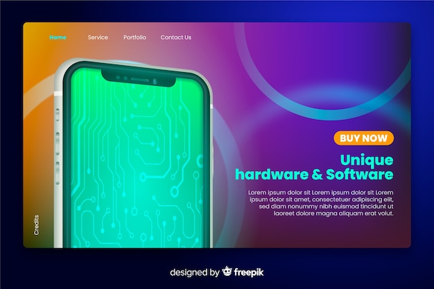 Neon style landing page with smartphone