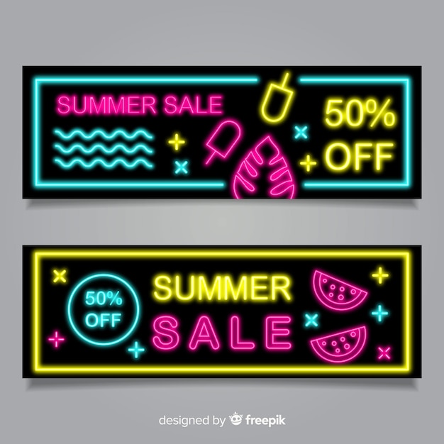 Neon summer sale banners