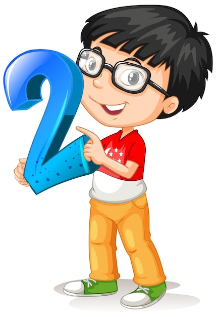 Free Vector nerdy boy wearing glasses holding math number two