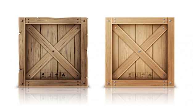 Free Vector new and aged wooden crate realistic