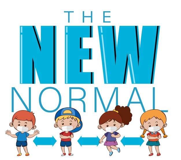 Free vector the new normal with children keeping social distancing