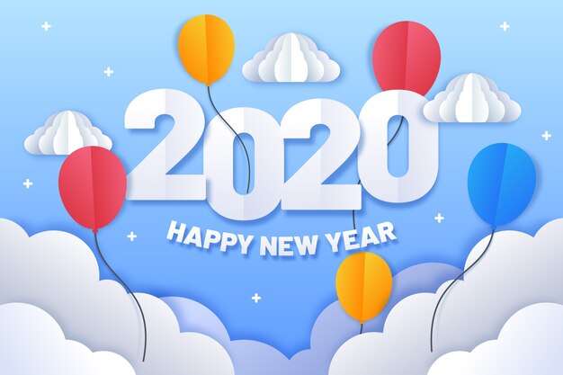 Free Vector new year 2020 background in paper style