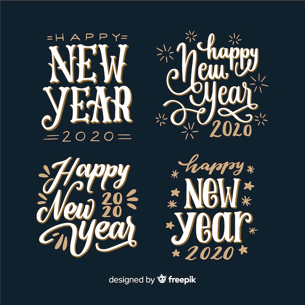 Free vector new year 2020 lettering collection