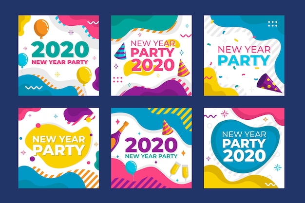 Free Vector new year 2020 party instagram post collection