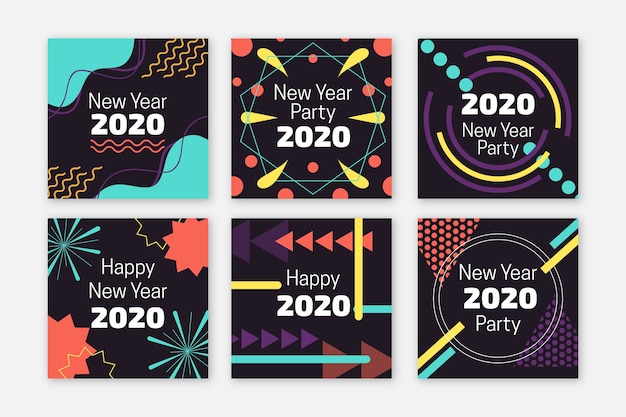 Free Vector new year 2020 party instagram post collection