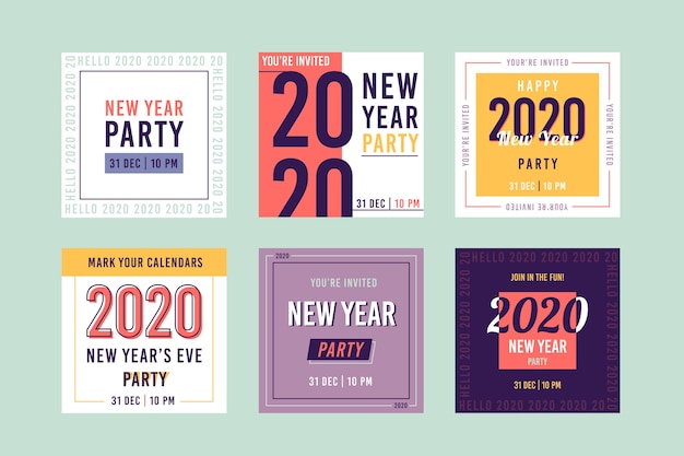 Free Vector new year 2020 party instagram post collection