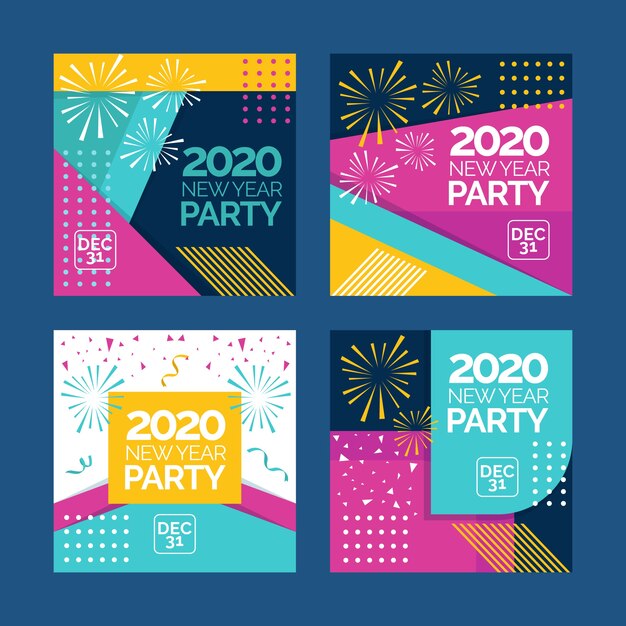 Free Vector new year 2020 party instagram post collection