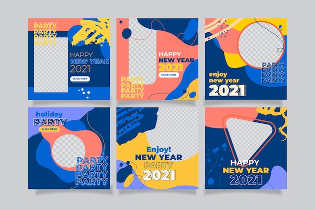 Free Vector new year 2021 instagram post set