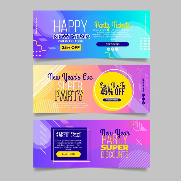 New year 2021 party banners in flat design