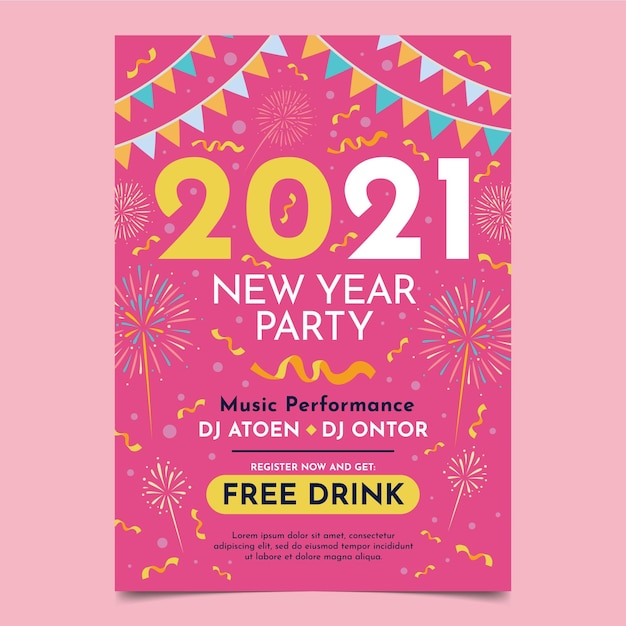 Free Vector new year 2021 party flyer template in flat design