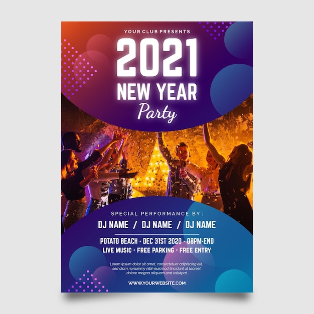 Free vector new year 2021 party flyer with photo