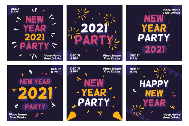 Free Vector new year 2021 party instagram post collection