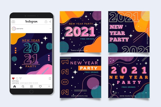 Free Vector new year 2021 party instagram posts