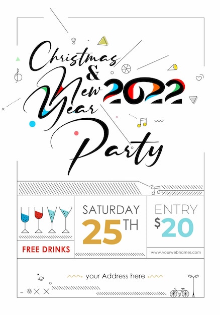 Free Vector new year christmas music party event flyer poster for 2022