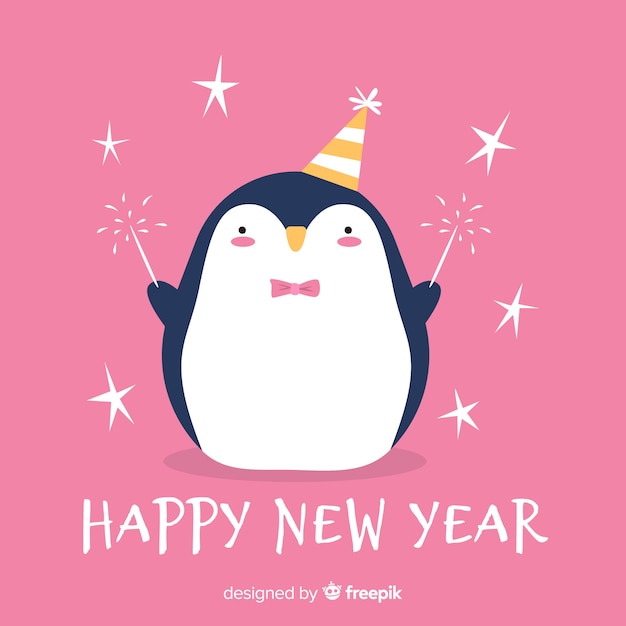 Free Vector new year hand drawn penguin background