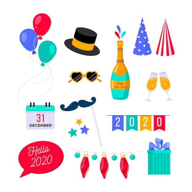 New year party element collection in flat design