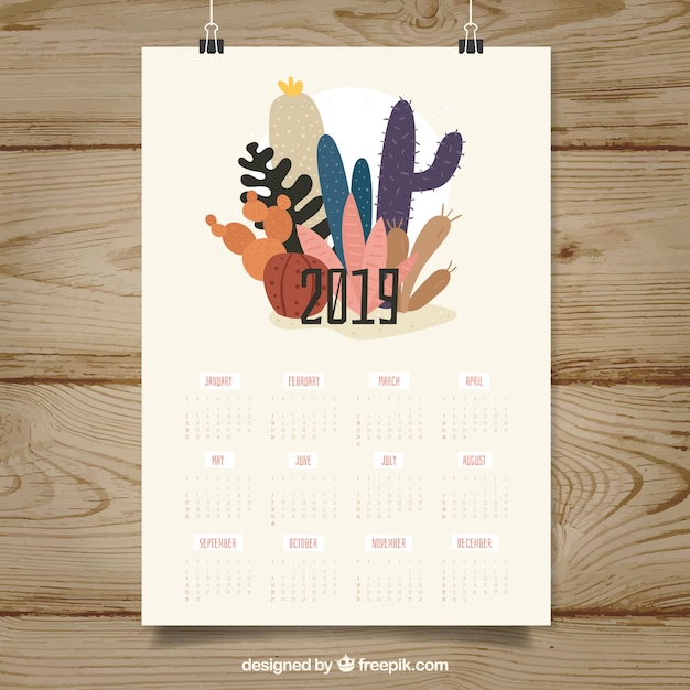 Free vector nice 2019 calendar in flat design