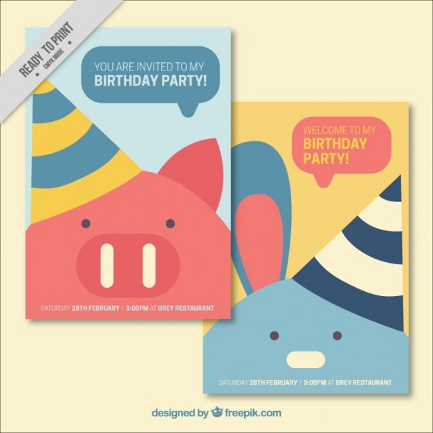 Free Vector nice animals birthday party cards