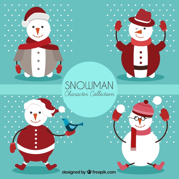 Free vector nice pack of snowmen with geometric shape