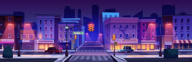 Free vector night city street intersection