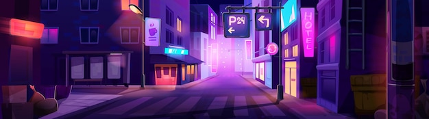 Free Vector night city street with neon building background