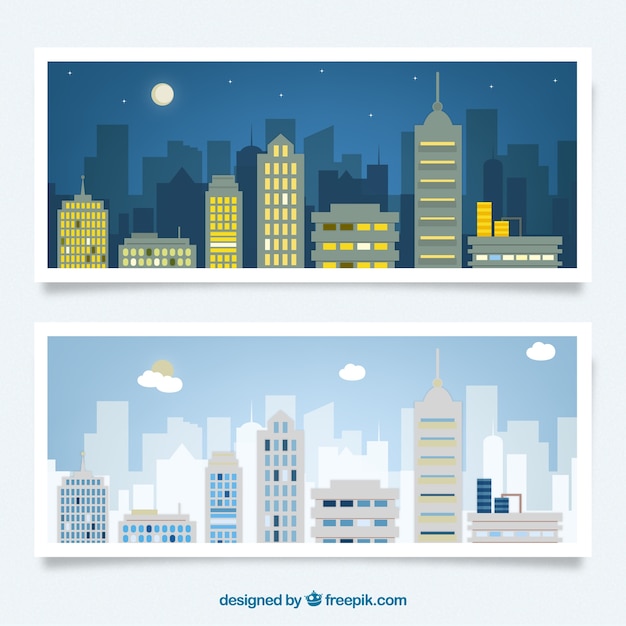 Free vector night and day city